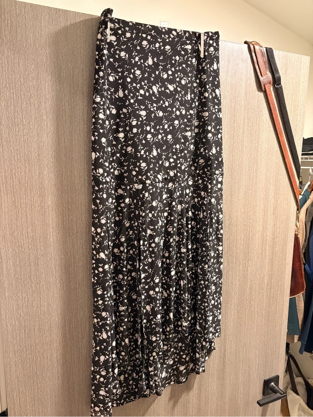 Black Floral Midi Skirt with Subtle White Print